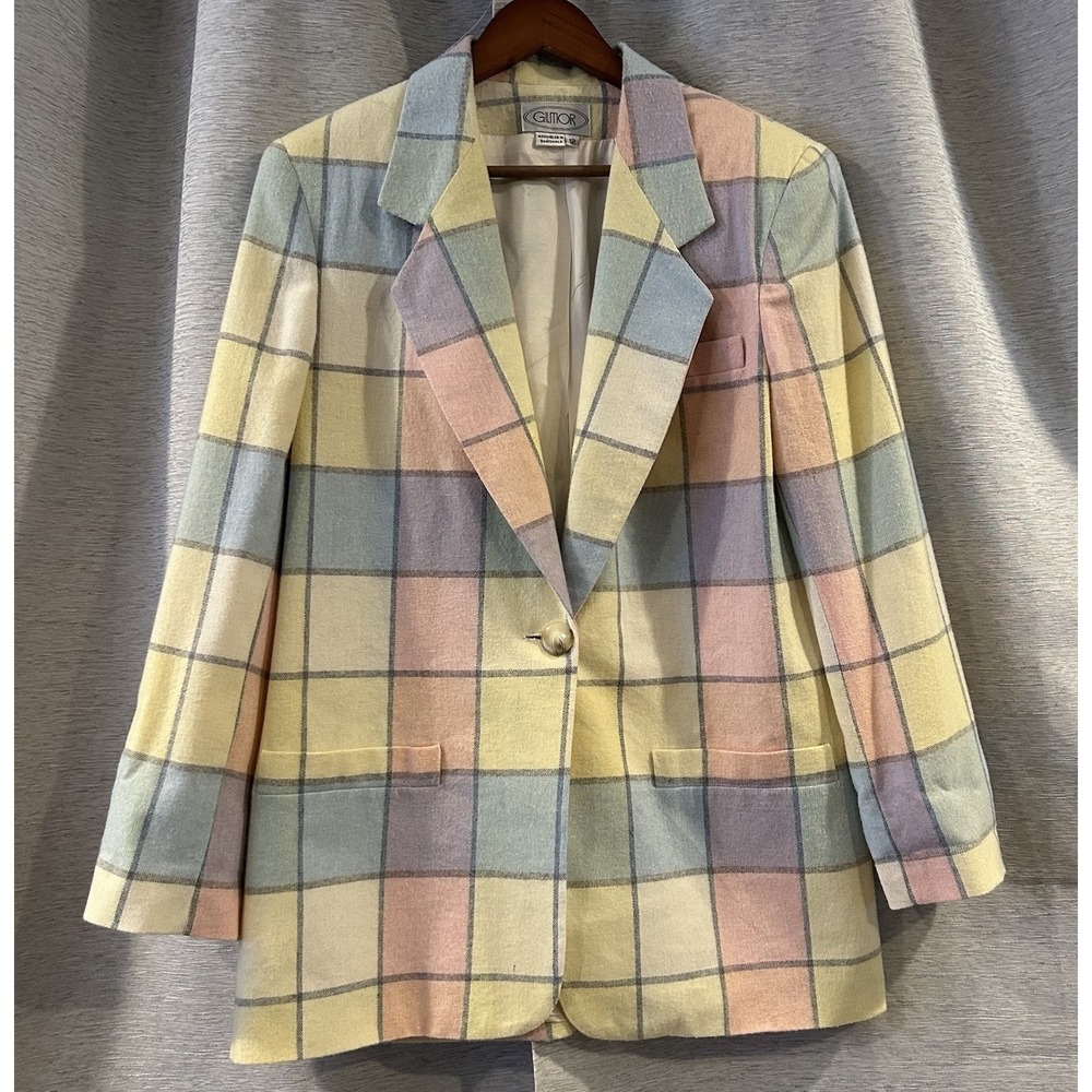 Vintage 80's Oversized Fit Pastel Plaid Blazer Size 12